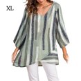 thumbnail image 1 of T-shirt Femme Manches Longues Blouse Ample Automne Col en V Rayé, Vert, TG, 1 of 4