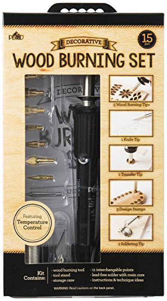 Plaid 15 PC Electric Wood Burning Tip Set, Creative Decorative Tool, DIY Kit,  Carving, Burning and Soldering Tips, Pyrography, Temperature Control,  Carrying Case - Walmart.com