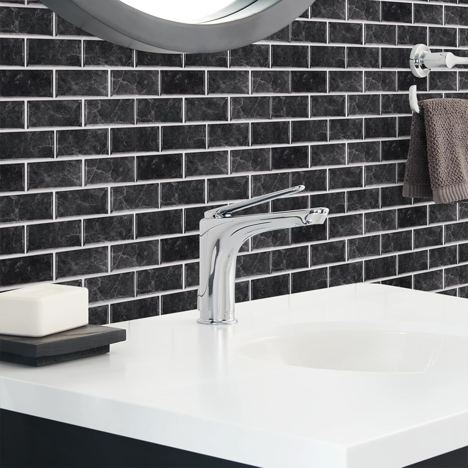 UMIGGEE Backsplash Tile for Kitchen Peel and Stick, 24-Sheet for Kitchem, Bathroom Back Splashes, 11.8" x 5.9", Black