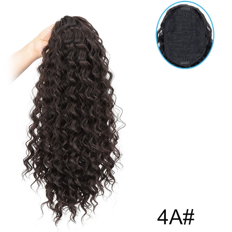 18Inch Long Water Wave Ponytail Extension Curly Drawstring Pony Tail Clip in Synthetic Hair Piece for Women