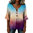 thumbnail image 4 of Stralyhd 3/4 Length Sleeve Womens Tops Summer Loose V Neck Henley Blouses Beach Vacation Button Down Tops Office Tie Dye Shirts Beige L, 4 of 6