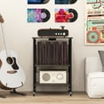 thumbnail image 1 of Giantex Support pour Tourne-Disque, Support de Plateau Tournant avec Station de Recharge Intégrée, Armoire de Rangement, Table d'Appoint pour la Maison, Chêne Gris, 1 of 8