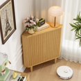 thumbnail image 4 of Fluted Floor Corner Kitchen Cabinet, Wooden Freestanding Cabinets Organizer with Door, Side Storage Organizer for Living Room, Dining Room, Bathroom Natural, 4 of 16