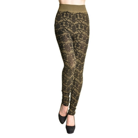 - Womens Cotton Floral Lace Jacquarded Footless Leggings Pants NEW