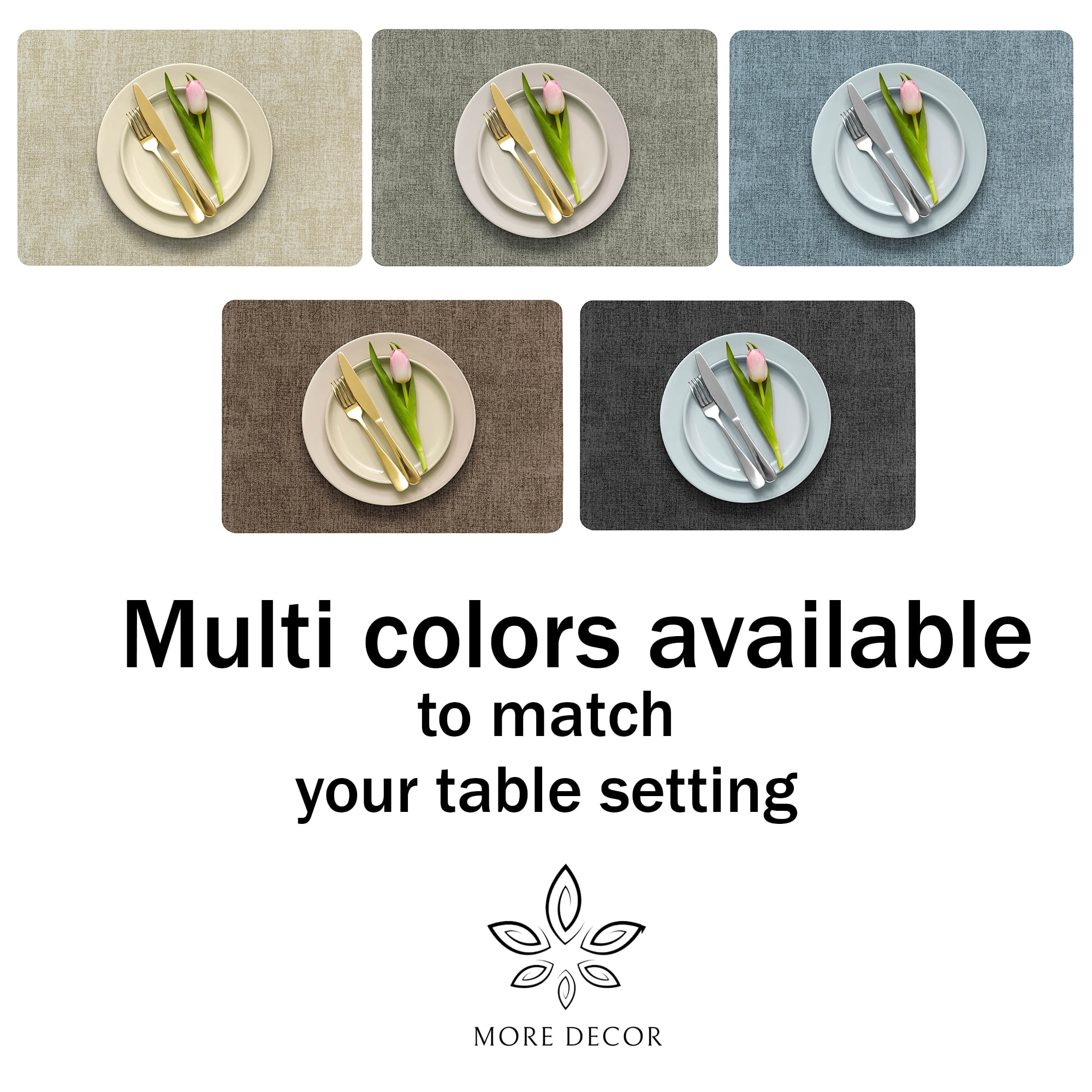 More Décor Faux Leather Placemats for Dining and Kitchen Table - Stain and Heat Resistant, Non Slip, Wipeable, Washable - Set of 4 - Blue