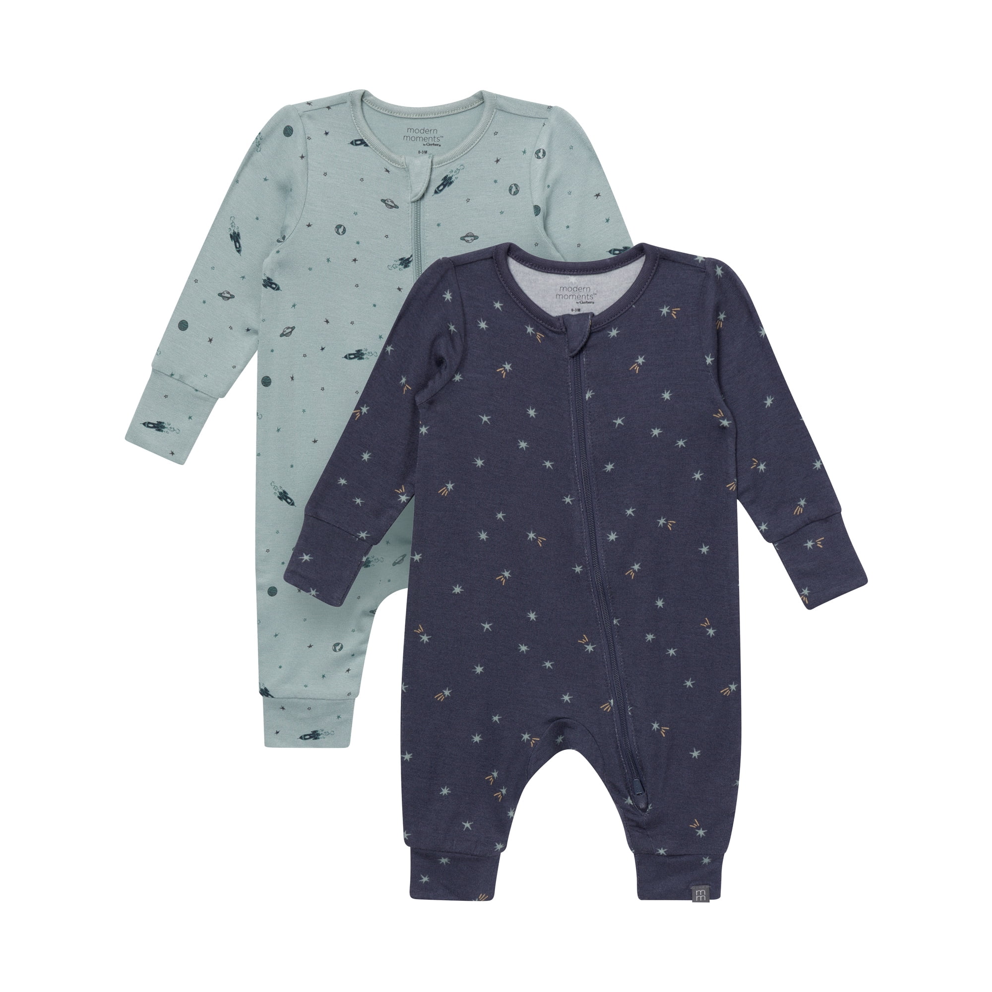 Modern Moments by Gerber Neutral Two-Way Zip Viscose Coverall, 2-Pack, Sizes Newborn - 24 Months