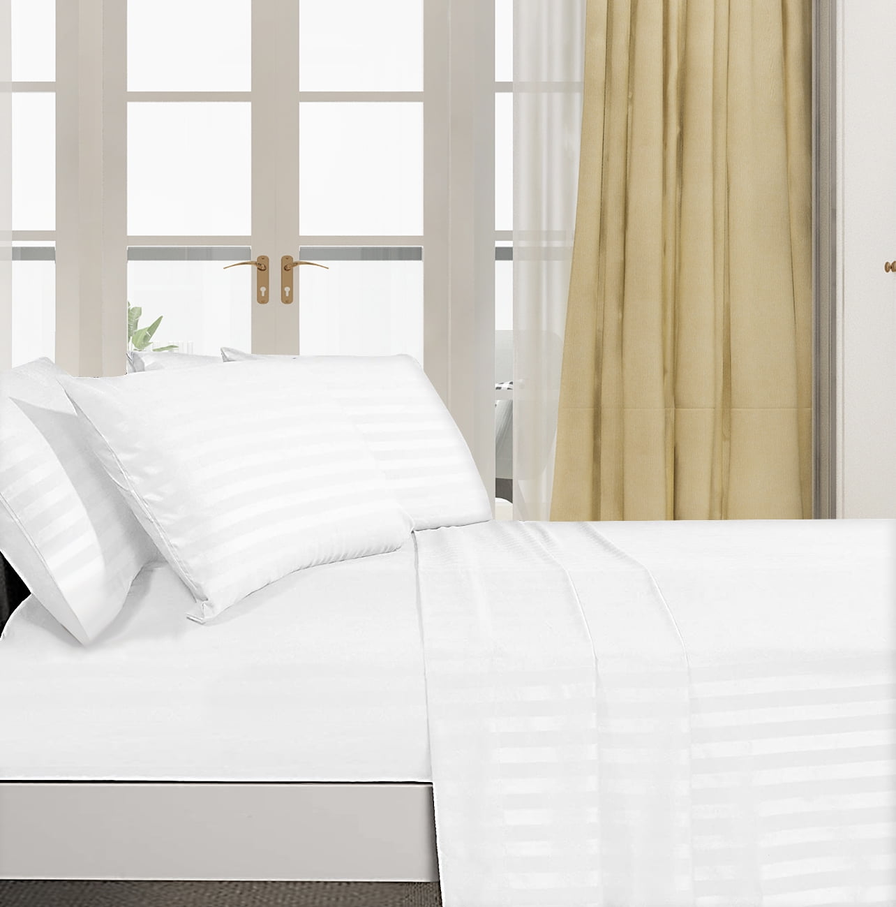 Deluxe Hotel Collection King Size 4 Piece Dobby Stripe Bed Sheets