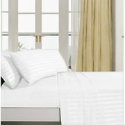 Deluxe Hotel 400 TC 100% Cotton, Luxury Dobby Stripe Bed Sheets Set, Full, White, 4 Piece