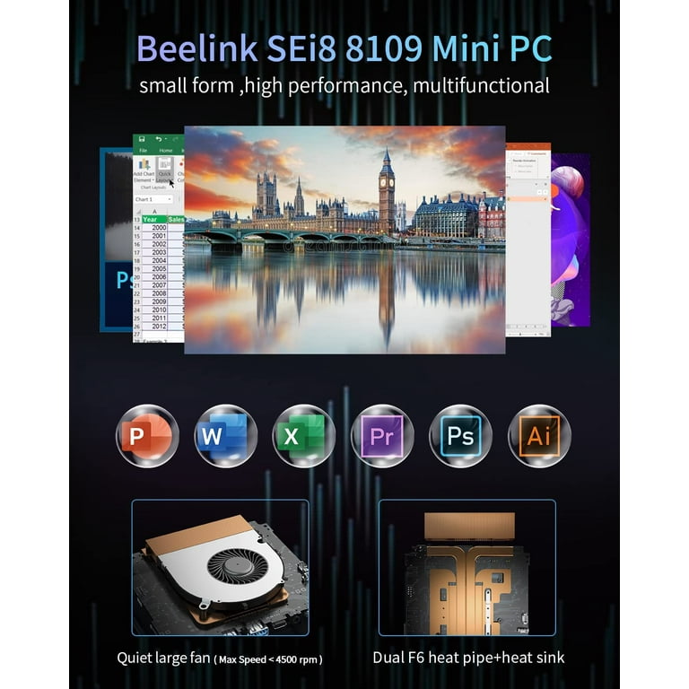 W11 Mini PC Beelink SEi8 Intel i3-8109U (Up to 3.6GHz) Mini Computers,8GB  RAM 256GB SSD 2*HDMI Support 4K Gigabit Ethernet,WiFi5 