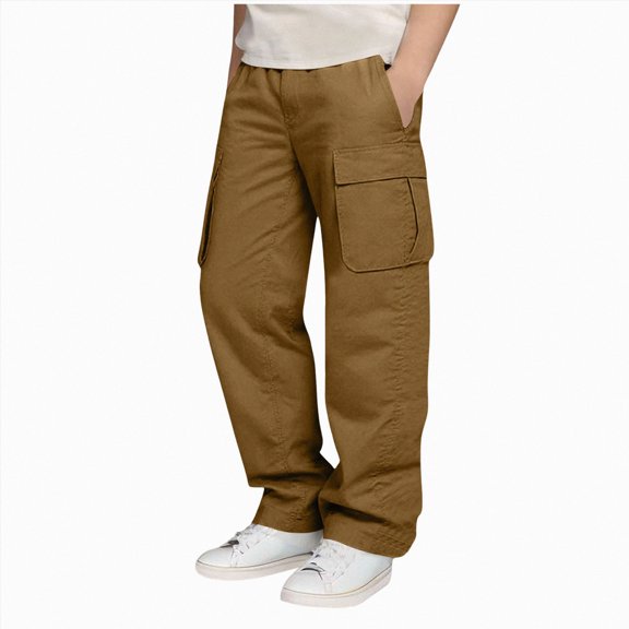 10-11 Years Boys Cargo Pants Slim Fit Pant Elastic Waist Joggers With Pockets Hiking Outerwear Winter Warm Pants Brown Pants