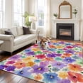 thumbnail image 2 of Colorful Flowers Area Rugs 5'x8', Washable Small Throw Rugs for Classroom Bedroom, Spring Farmhouse Watercolor Floral Beige Indoor Outdoor Rug Non-Slip Low Pile Carpet Runner Reversible Floor Mats, 2 of 8