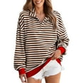 thumbnail image 3 of WMTBSRSW Striped Long Sleeve Shirt Women Y2k Oversized Vintage Half Zip Sweatshirts Fall Winter Drop Shoulder Cute Preppy Pullover Medium Red, 3 of 7