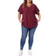 thumbnail image 2 of Agnes Orinda Women's Plus Size Tops Textured V Neck Short Sleeve Summer Casual Solid Blouses 1X Burgundy, 2 of 6