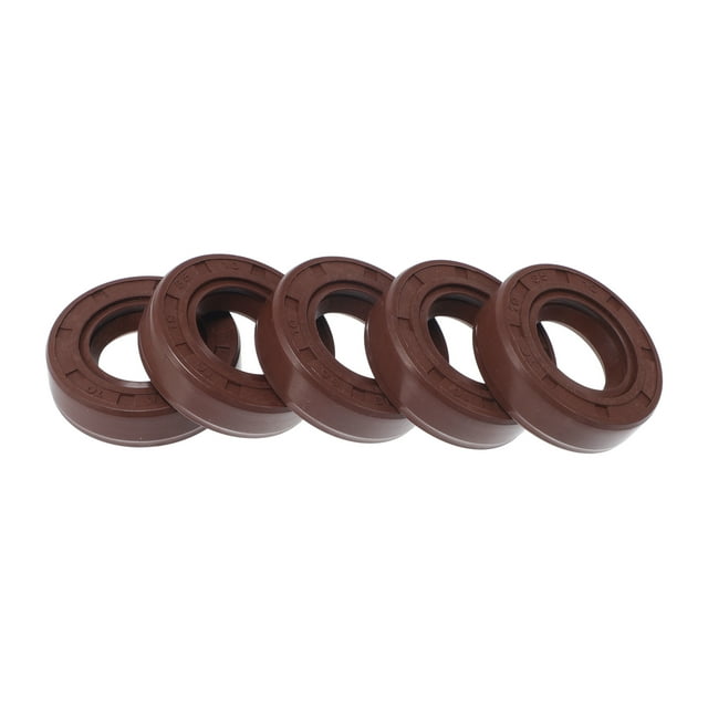 Sello de aceite universal Unique Bargains TC de doble labio con resorte de acero, anillo de sello para eje rotativo 19x35x10mm, caucho FKM de alta presión marrón, 5 piezas