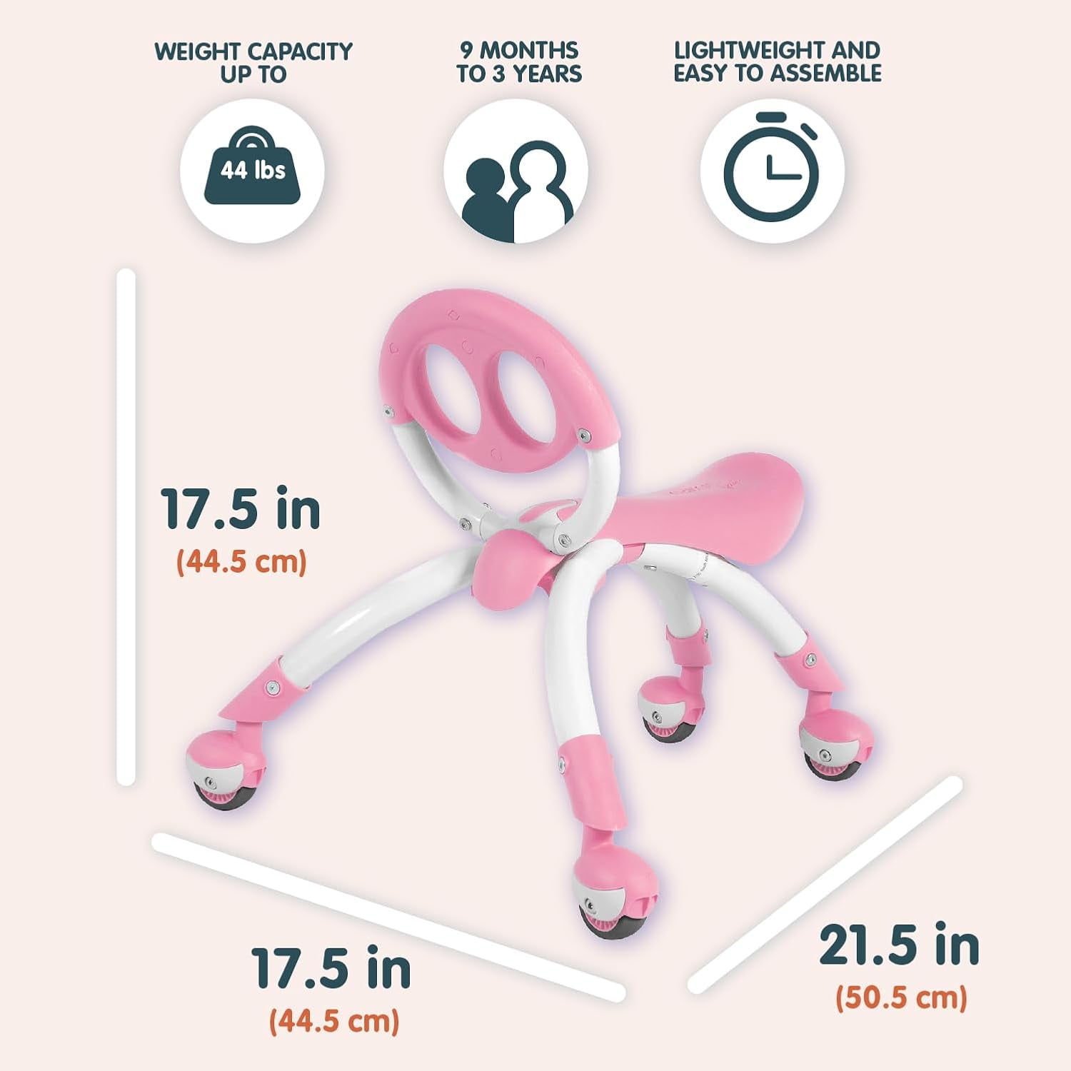 Pewi Ybike Ride On Toy and Walking Buddy Baby Walker, Pink
