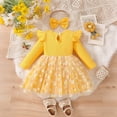 thumbnail image 4 of Cowsor Baby Girls Long Sleeve Round Neck Dress Set Daisy Print Delicate Trim Bow Decor 2 Piece Outfit with Headband for 6 Months to 3 Years Old Fall Winter Wear, 4 of 7