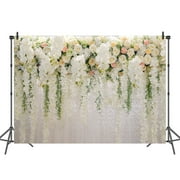 8x6FT White Flower Backdrop Wedding Backdrop Sweet Simple White Flower Backdrops for Wedding Decoration Mothers Day Party Supplies