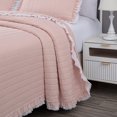 thumbnail image 3 of Chezmoi Collection Bonnie 3-Piece 100% Cotton Quilt Set King Size, Blush - Double Frayed Ruffled Edge Lightweight Pre-Washed Soft-Finished Cotton Bedspread for All Season, 3 of 9