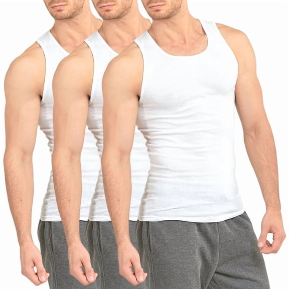3 Pack Men's Cotton A-Shirts Lightweight Ribbed Underwear Athletics Workout Gym Tank Top Solid Casual Menswear S-3XL Regular Big & Tall Workout Breathable Sleeveless Plain Classic Activewear