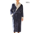 thumbnail image 4 of Peignoir Polyester Homme Grande Taille Épais Robe à Capuche Corail Robe de Nuit Chaude Confortable Douce Vêtements Automne Bleu Marine Homme G, 4 of 9