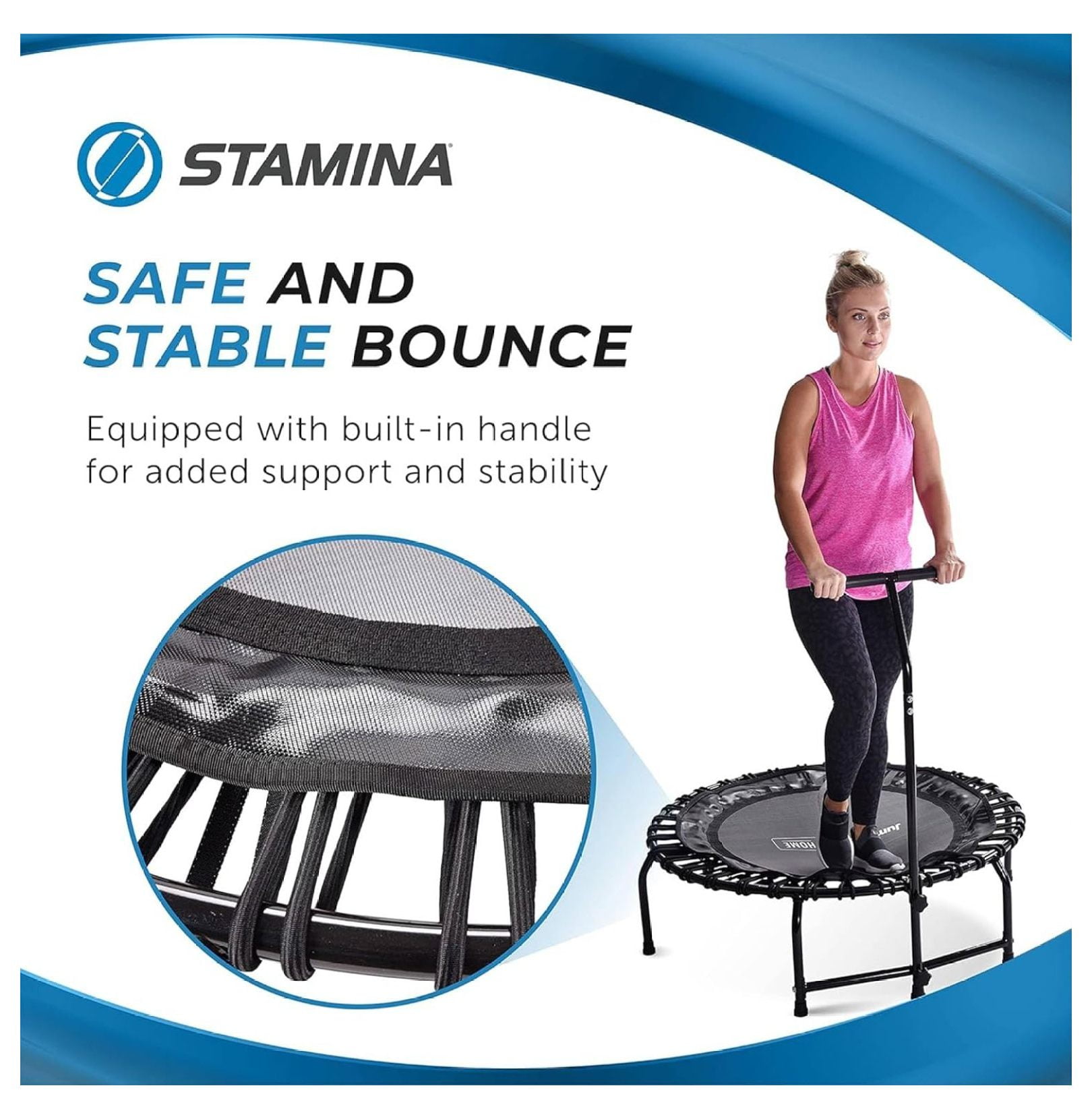JumpSport Compact Round Lightweight 22 Pound Stable Home and Gym Fitness Indoor Mini Rebounder Trampoline for Adults, Black