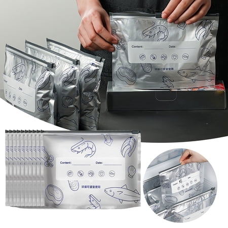 Reusable Aluminum Foil Food Storage Bags Stand Up Design for Kitchen Preservation Freezable Sealed Slider Zip Lock 10PCS