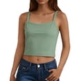 thumbnail image 2 of Fgnfyis Built In Bra Tank Tops For Women Slim Fit Cropped Sleeveless Camisole Stretchy Summer Fashion Womens Tops Light Green L, 2 of 6