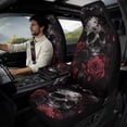 thumbnail image 3 of Xoenoiee Skull Raven Crow Rose Flower Pattern Car Seat Covers Full Set of 5 Front Seats Protectors Covers with Seat Belt Cover Center Console Cover, PU Leather Car Decor Interior Accessories, 3 of 7