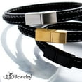 thumbnail image 5 of 555Jewelry Thin Narrow Braided & Stitched Black Leather and Steel Magnetic Clasp Bracelets for Men, Mens, Black, 9 Inch, 5 of 7