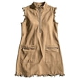 thumbnail image 6 of Kukoosong Women's Sleeveless Collared Cotton Mini Dress, Zipper Pockets Casual Frayed Hem Tank Dress, Summer Half Zip Fringe Hem Cargo Casual Dress, 6 of 7