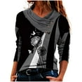 thumbnail image 2 of Pntutb Mujeres Casual Cruz Skew Collar Botones Impreso Blusa de manga larga Camiseta tops Pntutb Pntutb-7294, 2 of 8