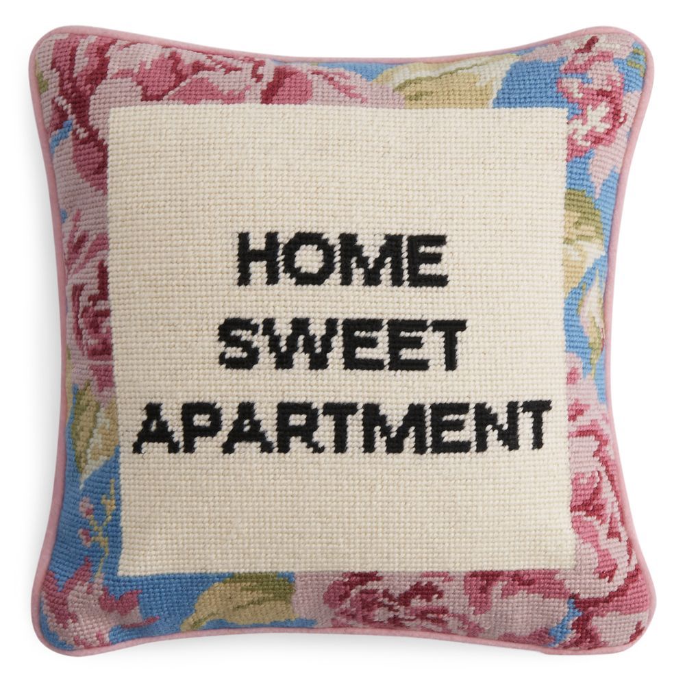 Home Sweet Apartment Hand Crafted Needlepoint Pillow with Piping