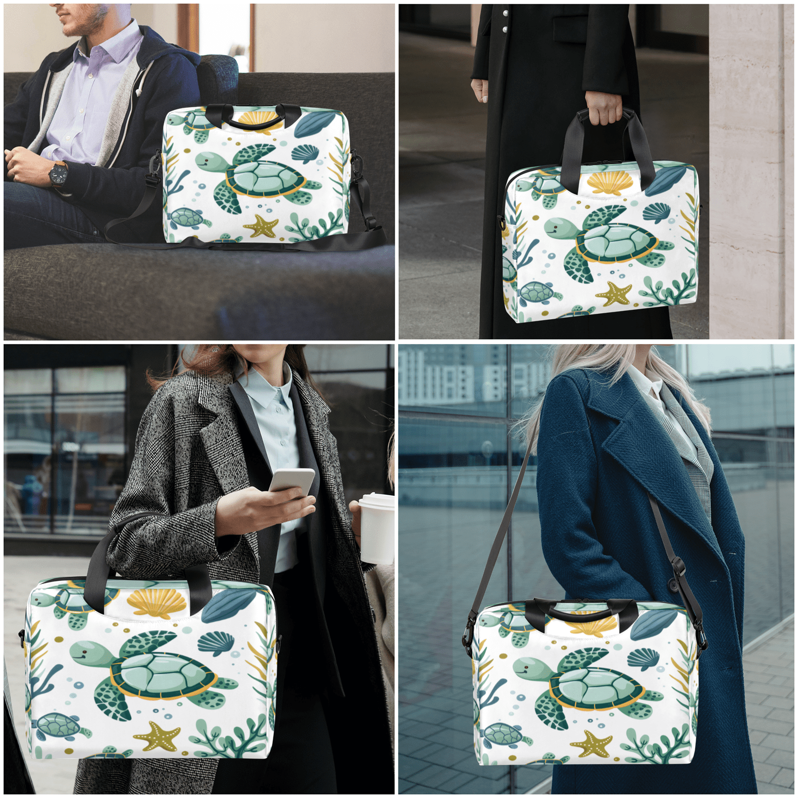 Herdesigns Sea Turtle Laptop Bag for Women Men, Computer Case Briefcase Messenger Bags, 15-15.6 inch Laptop Sleeve Shoulder Bag