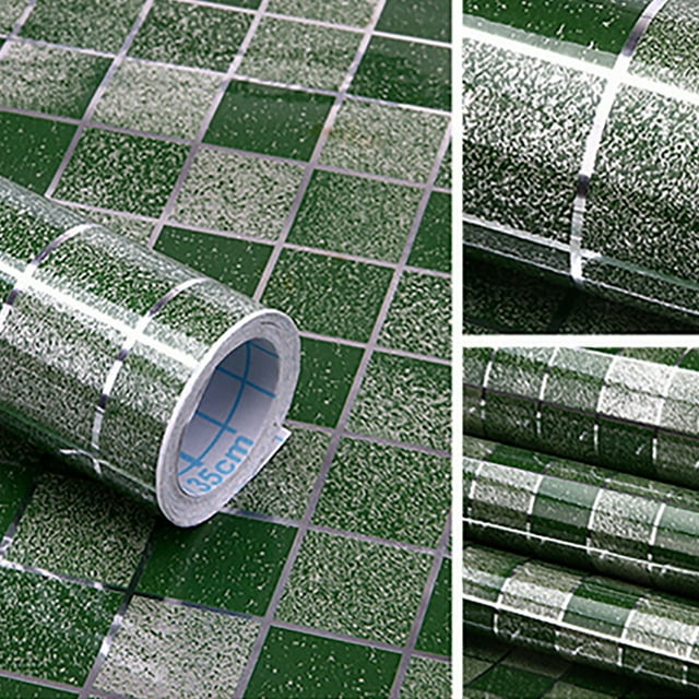 Oleegame 1PC Trashcans For Bedroom Bathroom Kitchen Waterproof Self-adhesive Stickers Mosaic Tile Sticker Green