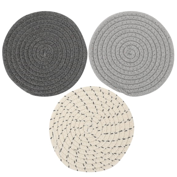 LOLIPPYY Set of 3 Grey Round Woven Cotton Placemats, Non- Decorative Table Mats for Dining and Kitchen