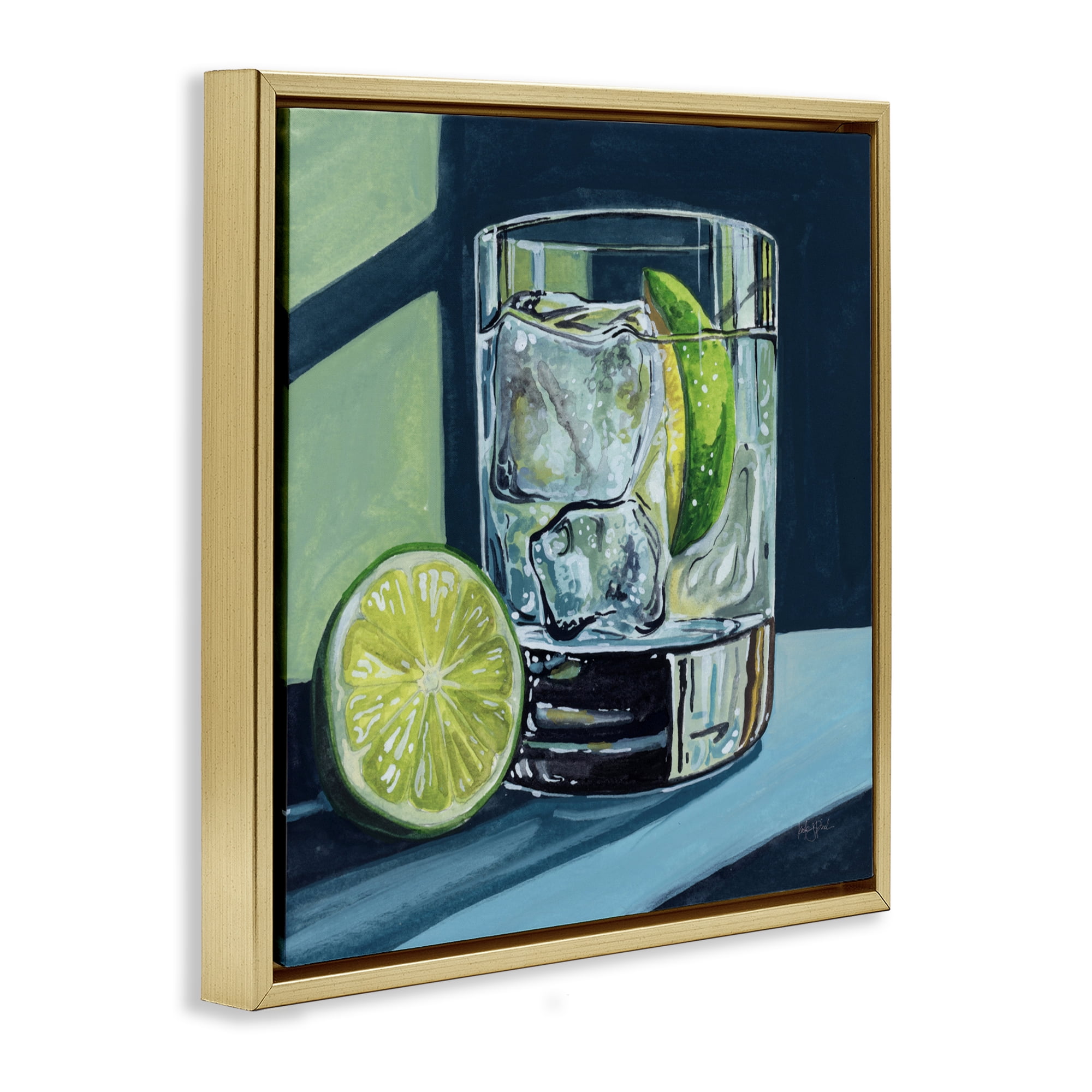 Stupell Industries Lime & Gin Tonic Cocktail Gold Framed Floater Canvas Wall Art, design by Kate Jarvik Birch
