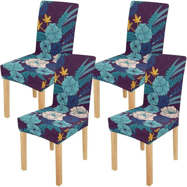 Funda protectora para silla ABPHQTO elástica con flores doradas de la jungla juego de 4