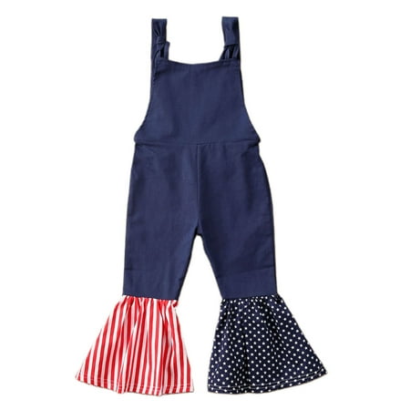 

Infant Kids Girls Overall Pants Striped Sleeveless Denim Jumpsuits