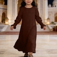 thumbnail image 3 of LYHaoo Elegant Girls Dress With Floral Lace Hem And Round Neck Pure Color Party Gown For And Celebrations，Girls A Line Dresses Sizes 3-4 Years Brown, 3 of 5