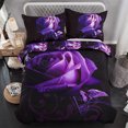 thumbnail image 3 of Juego de cama de lujo de 3 piezas, tamaño Queen, fundas de almohada y funda de edredón, poliéster, juego de cama 3D Purple Rose, 3 of 8