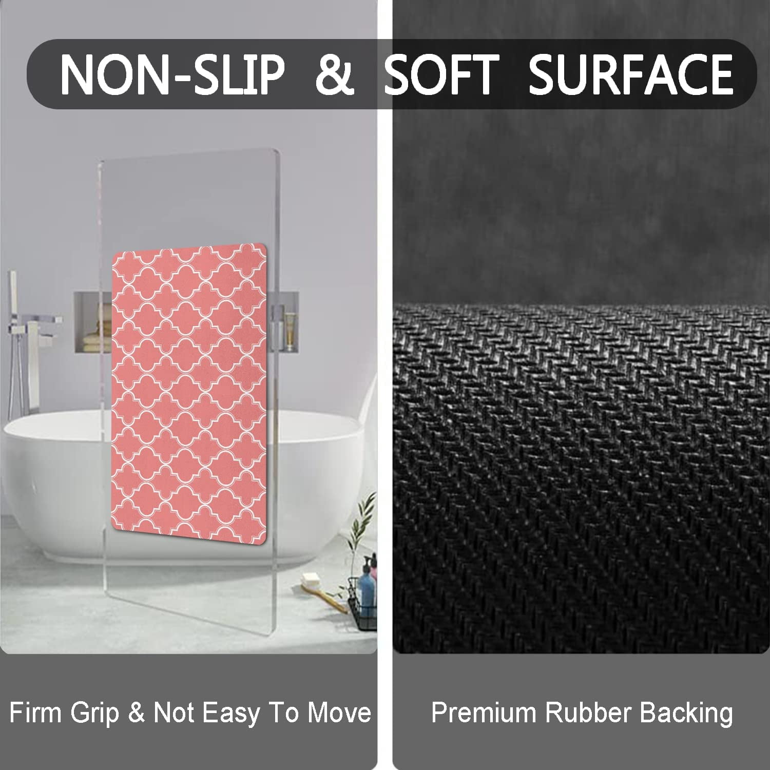 Coral Thin Bathroom Rugs Fit Under Door 20"x32" Quick Dry Super Water Absorbent Pink Bath Mat Rubber Backed Bath Rugs Mats for Bathroom Non Slip Washable