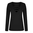 thumbnail image 3 of Annhoo Long Sleeve Shirts for Women Fall V Neck Criss-Cross Knit Ribbed Tops Stretch Slim Tight Blouse Tees, 3 of 6