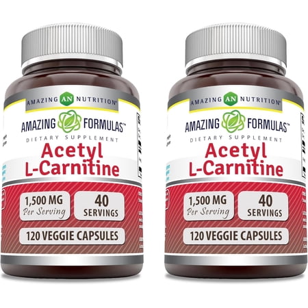 Amazing Formulas Acetyl L-Carnitine 1500 Mg Per Serving 120 Veggie Capsules Supplement | Non-GMO | Gluten Free | Suitable for Vegetarians | Pack of 2