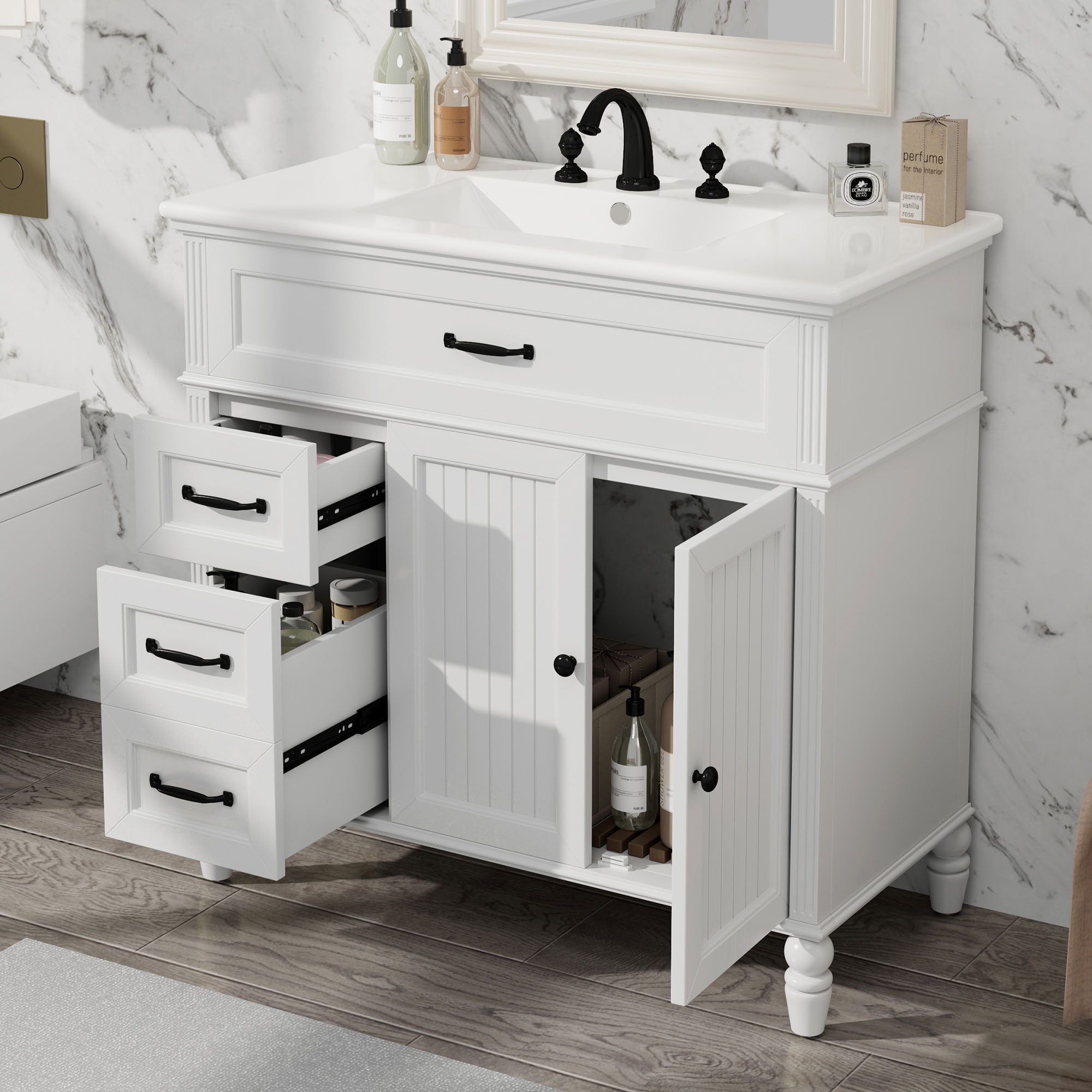 Harper & Bright Designs 36" Bathroom Vanity Sink Combo, Bathroom storage Cabinet with Drawers, Single Sink Bathroom Vanity, White