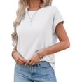 thumbnail image 2 of Women Summer Cap Sleeve Tank Top Crew Neck Solid Casual Basic Tee Shirt, 2 of 6