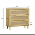 thumbnail image 6 of 3-Drawers Rattan Storage Cabinet Rattan Drawer (Set of 2),for Bedroom,Living Room,Dining Room,Hallways,Oak, 6 of 12