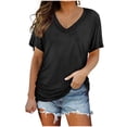 thumbnail image 1 of Camiseta informal para mujer, cuello en V, manga de murciélago, bata lateral, blusa, Tops de manga corta Fridja  bn6767, 1 of 9