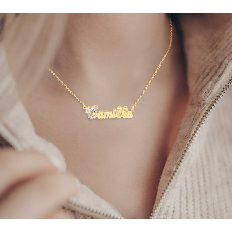 Personalized 14K Gold-Plated Sterling Silver or Sterling Silver Double Diamond-Shaped Monogram Pendant, Women's, Grey Type
