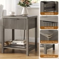 thumbnail image 6 of Aufeile Fluted Nightstand with Charging Station, Modern Bedside Table with Drawer & Open Shelf, End Table with 2 AC Outlets, USB & Type-C Ports for Bedroom or Living Room, Dark Grey Oak, 6 of 7