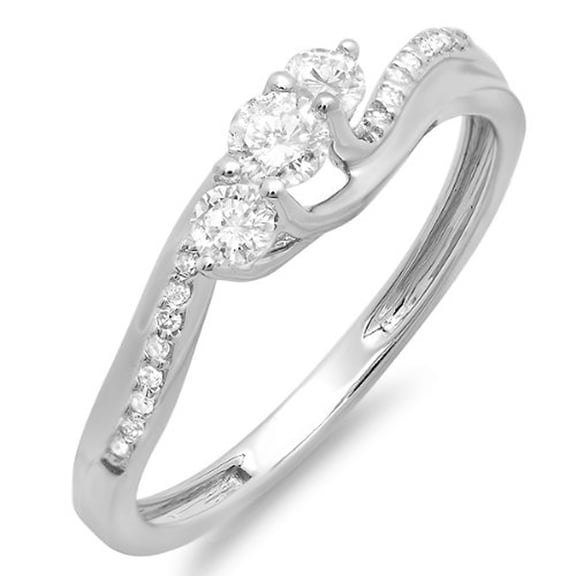 Dazzlingrock Collection 0.50 Carat (ctw) 10k Round Diamond 3 Stone Swirl Bridal Engagement Ring 1/2 CT, White Gold, Size 7